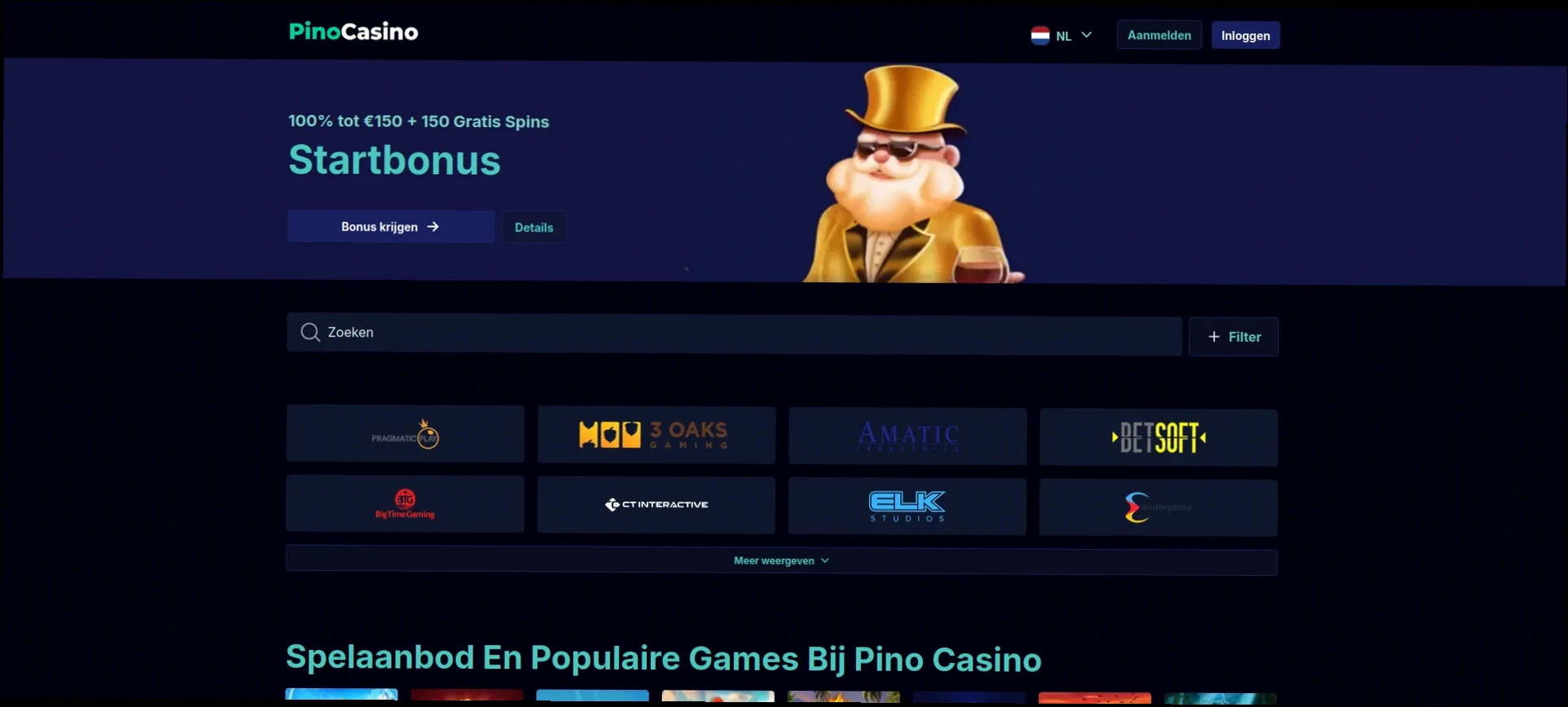 Pino Casino welkomstbonus tot €500 plus 150 gratis spins
